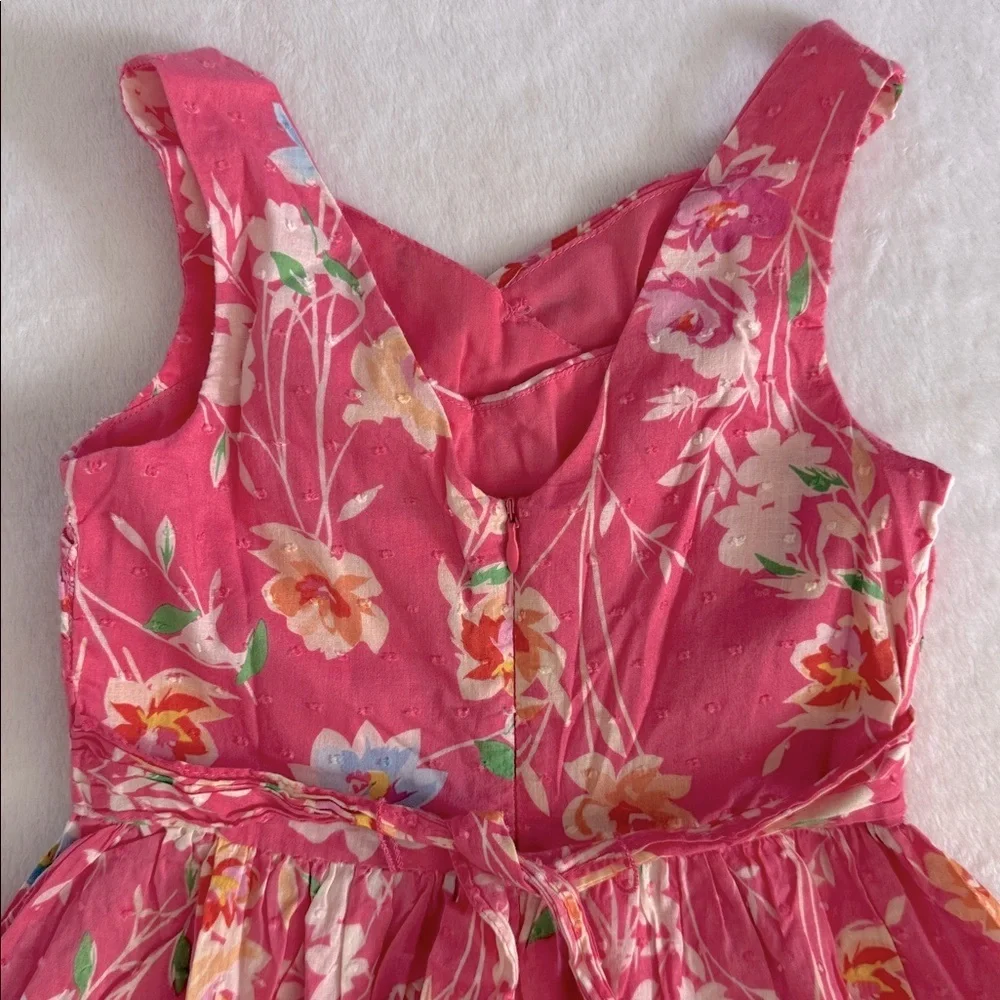 Bloome de jeune fille | Floral Print Swiss Dot Sleeveless Dress Coral Pink (8) - Picture 12 of 16